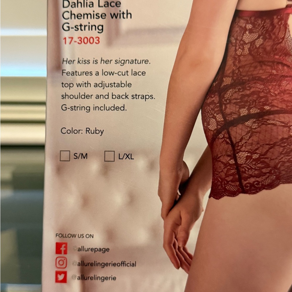 Allure Burgundy Lace Chemise with G-String - Picture 7 of 10